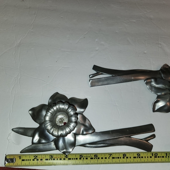 Bruce Fox Daffodil Taper Candlesticks Pair Pewter - Picture 9 of 10